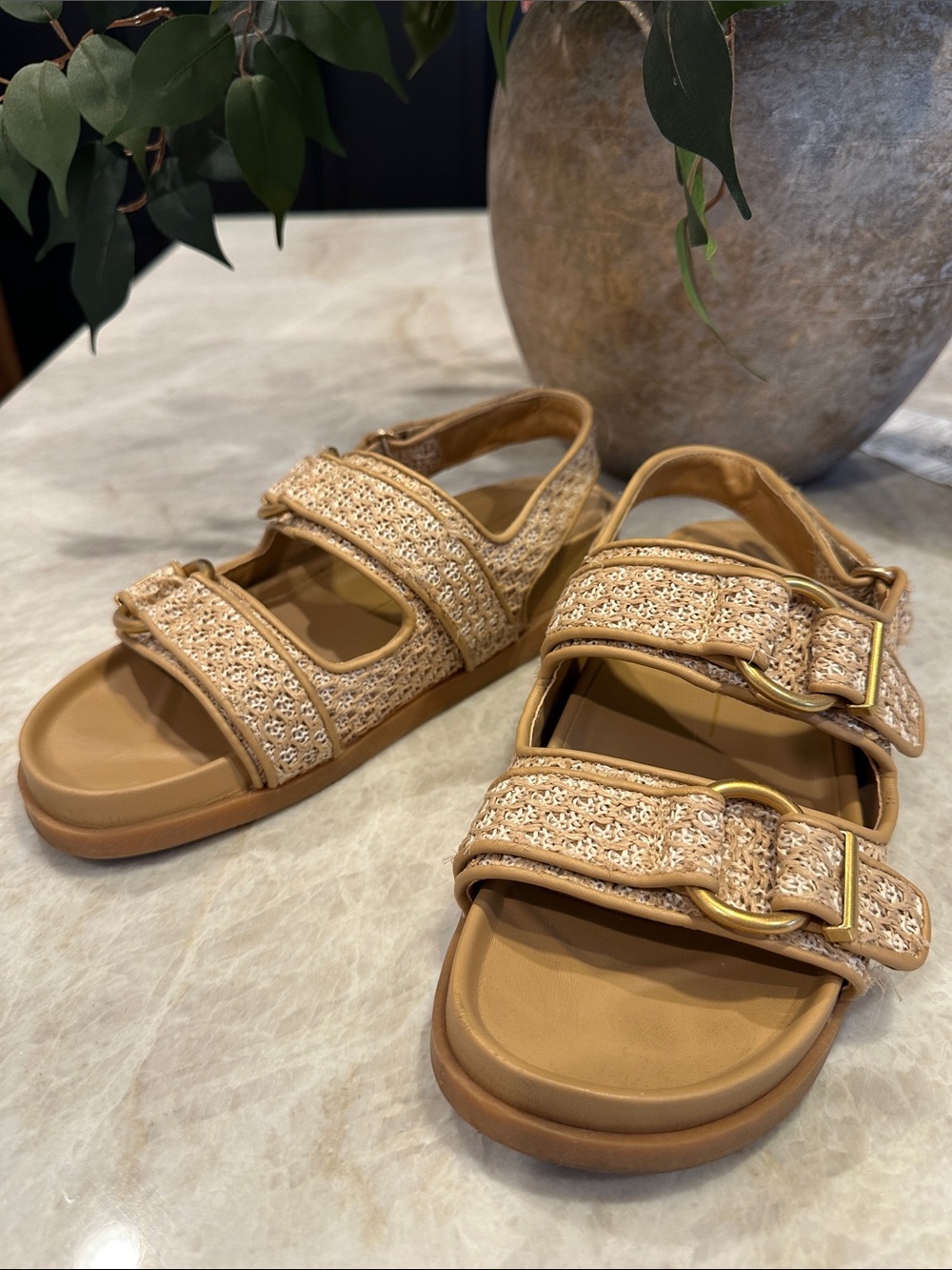Dolce Vita Beige Tan Woven Buckle Sandals